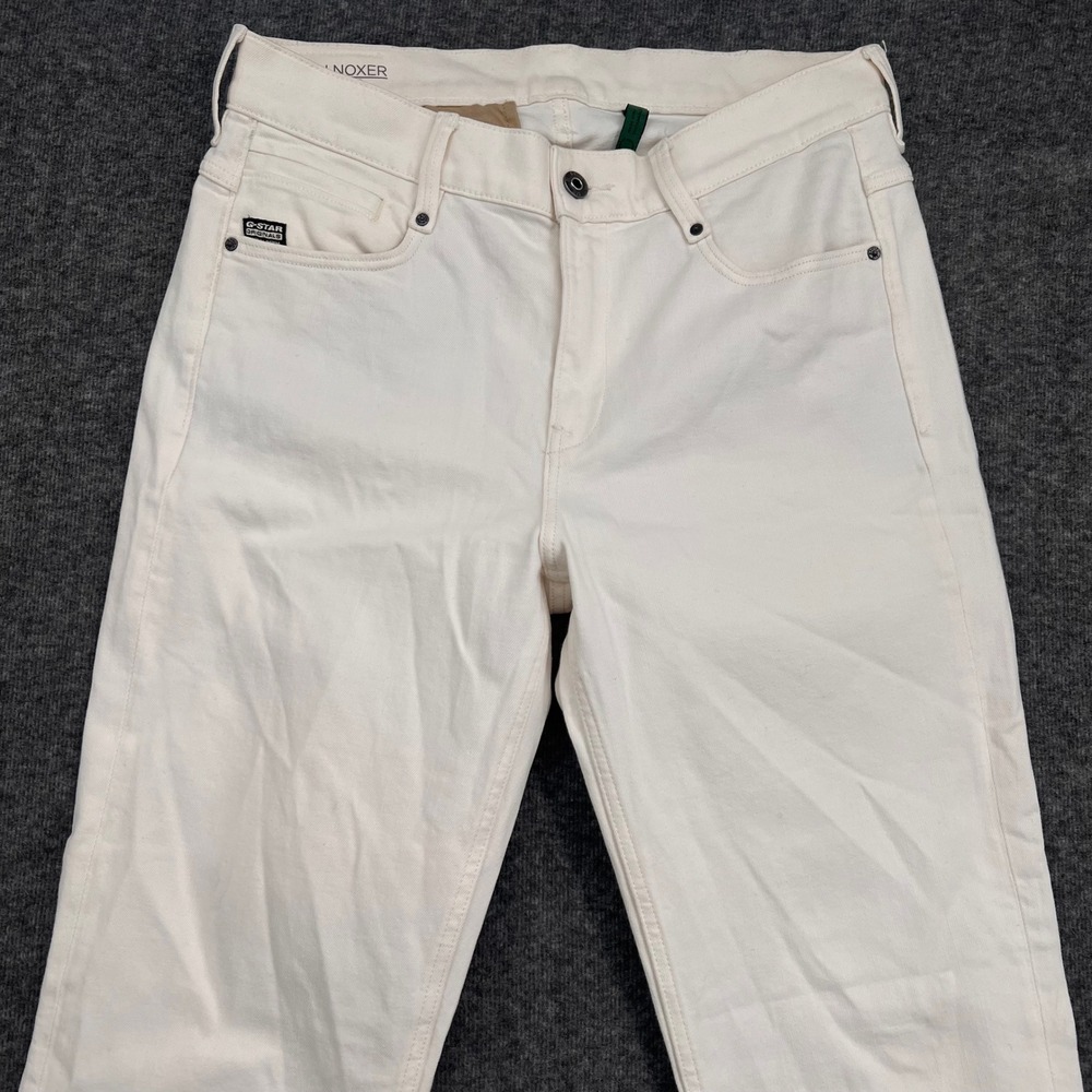 G-Star Raw Noxer Straight Jeans Mens Off White Ecru Frayed Hem Pants 6-Pocket - Picture 3 of 15